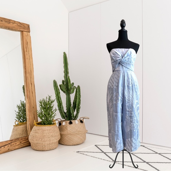 Anthropologie Aijek Strapless Embroidered Twist Front Jumpsuit
